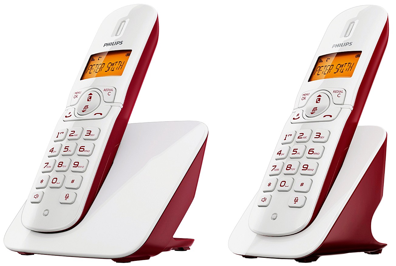 Philips CD180 DUO Trådlösa DECT telefoner (röd/vit)