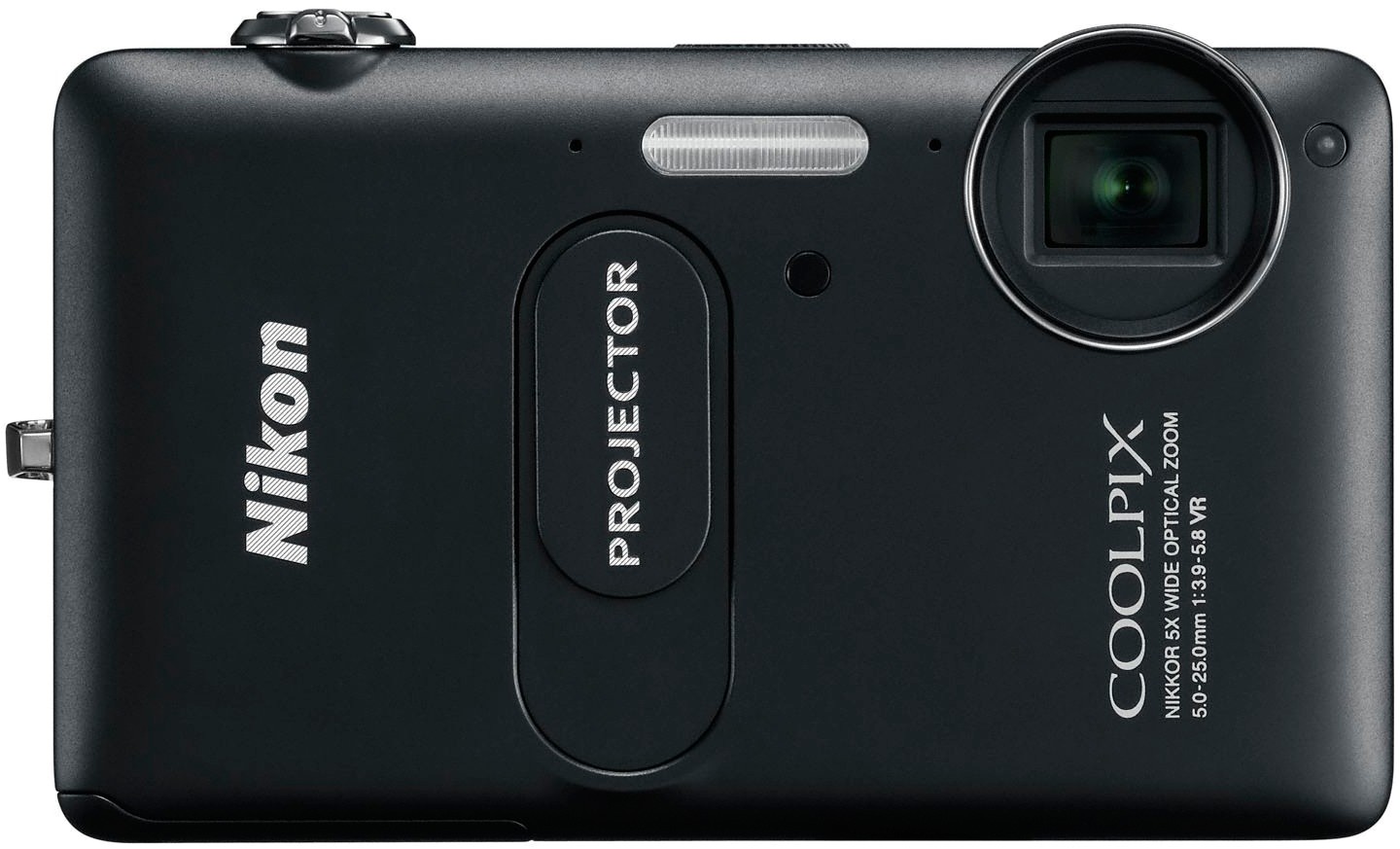 Nikon CoolPix S1200pj kompaktkamera (sort)