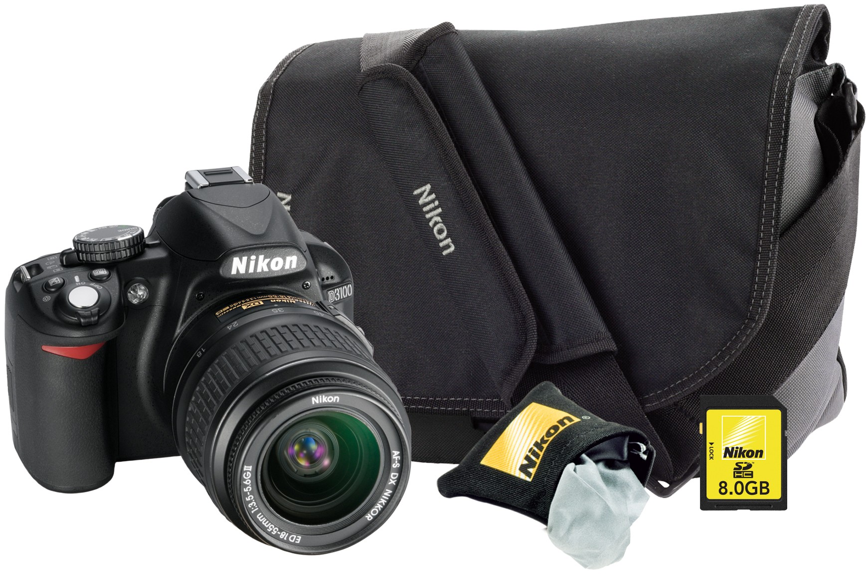Nikon D3100 m/18-55mm objektiv, 8 GB, veske