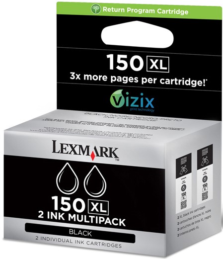Lexmark blekkpatron 150XL Vizix 2.0 dobbelpakke (sort)
