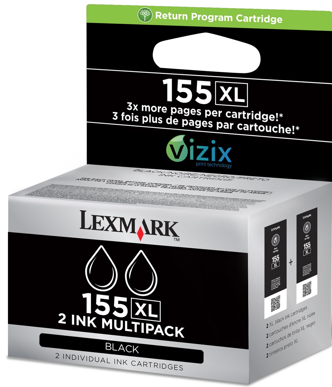 Lexmark blekkpatron155 XL Vizix  2pk. (sort)