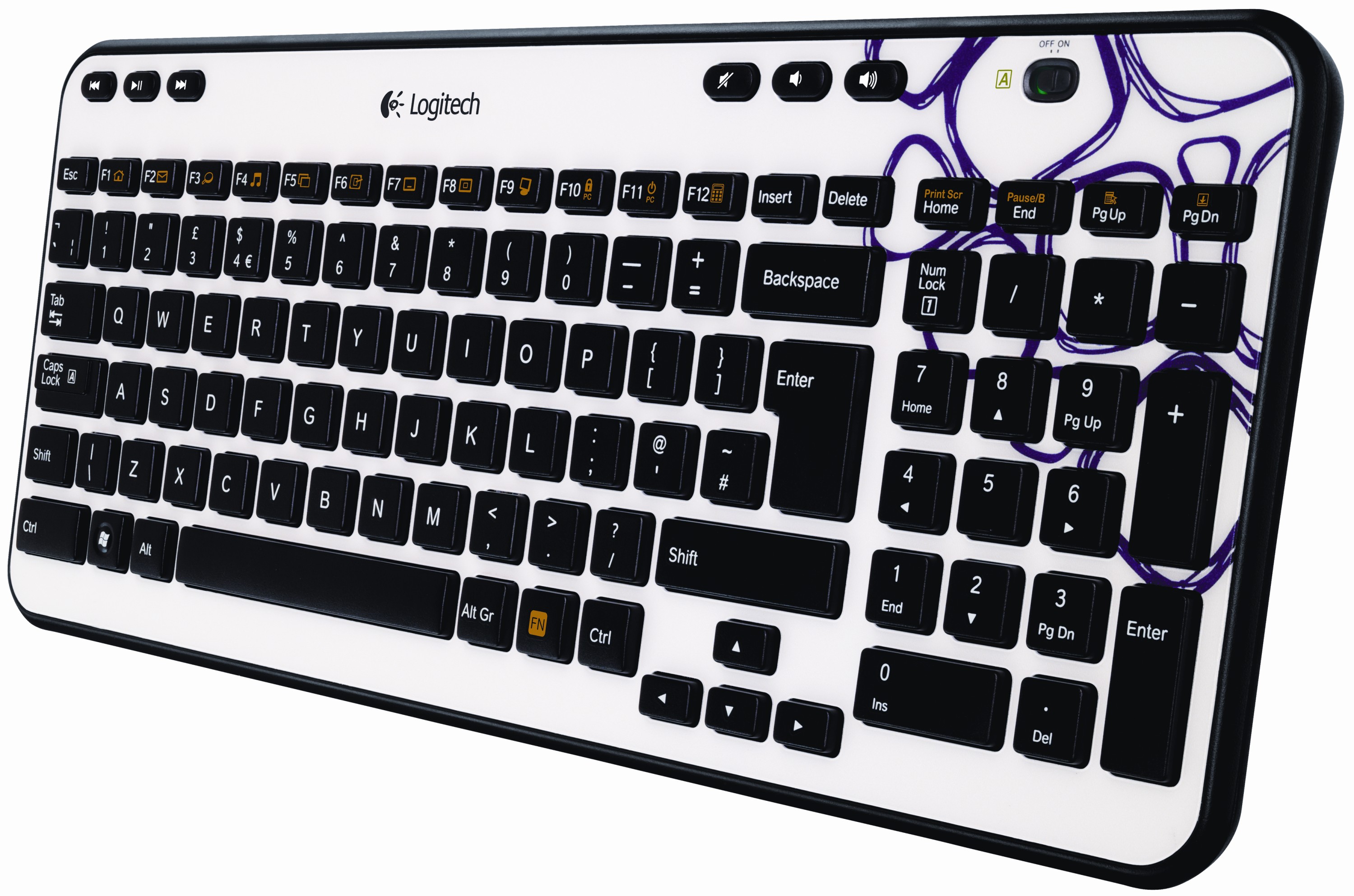Logitech trådløst tastaturK360(hvit/lilla fargetone)