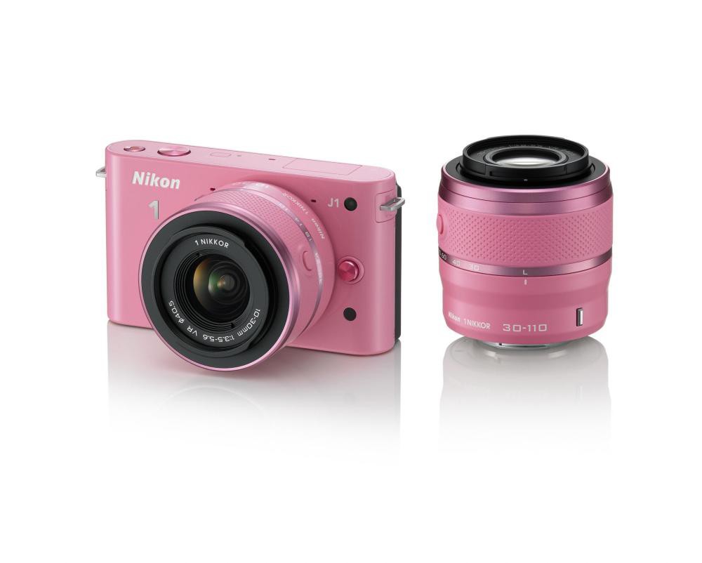 Nikon 1 J1 + 2 VR objektivy (růžový) – hybrid