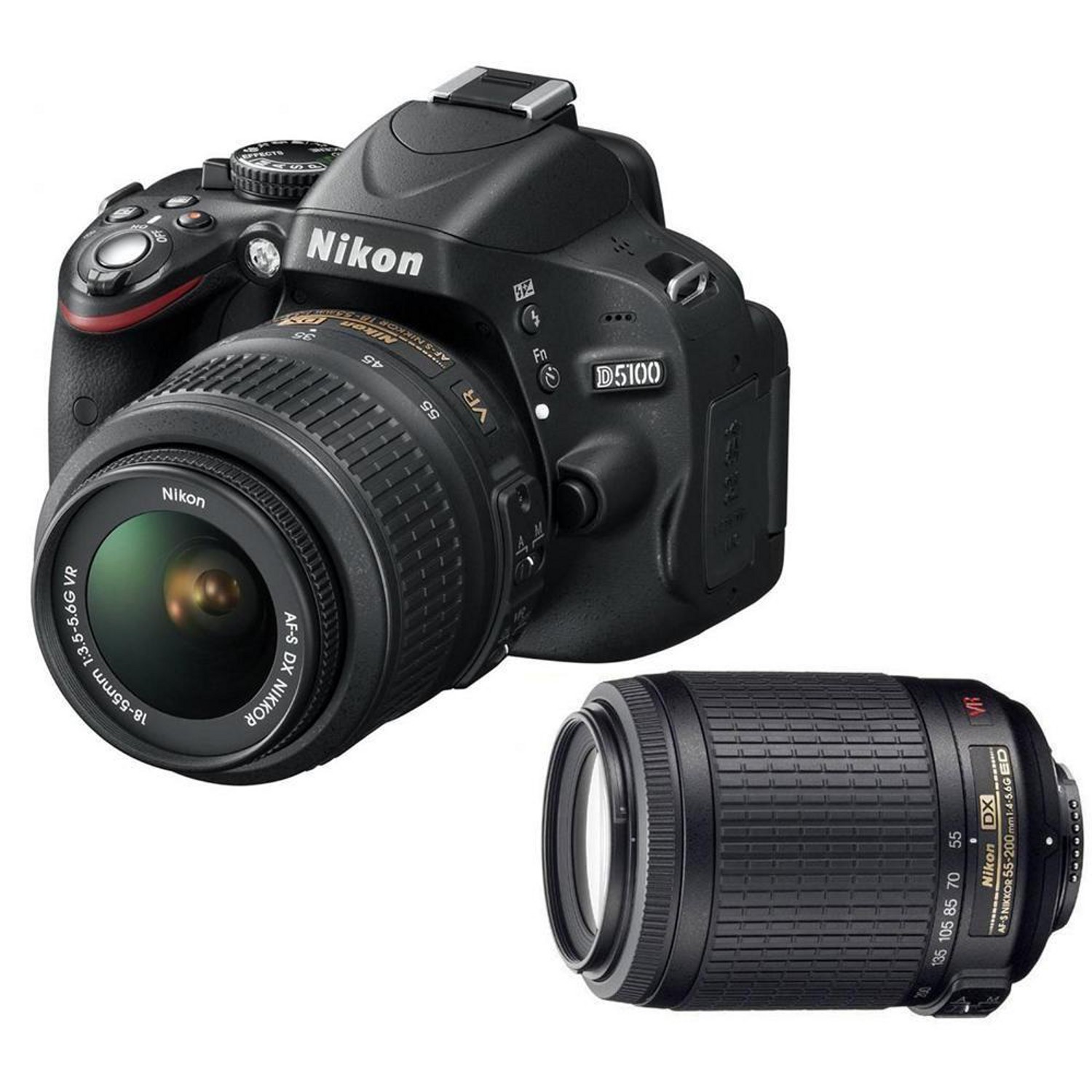 Nikon D5100 + 2 objektívy: AF-S DX Nikkor 18-55mm VR + AF-S DX Nikkor 55-200mm VR – zrkadlovka
