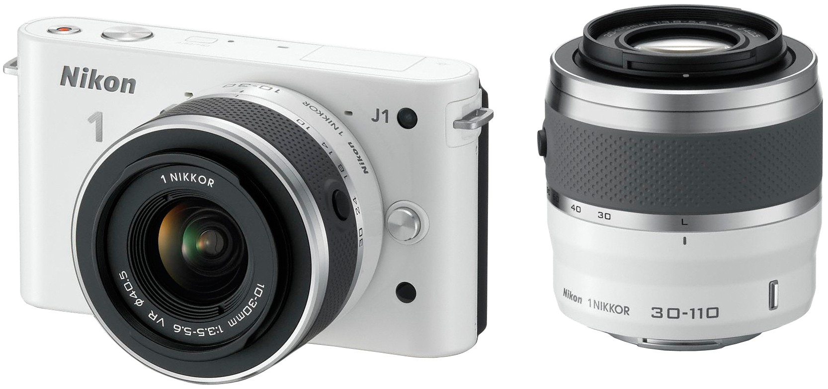 Nikon 1 J1 m/VR 10-30mm + 30-110mm (hvit)