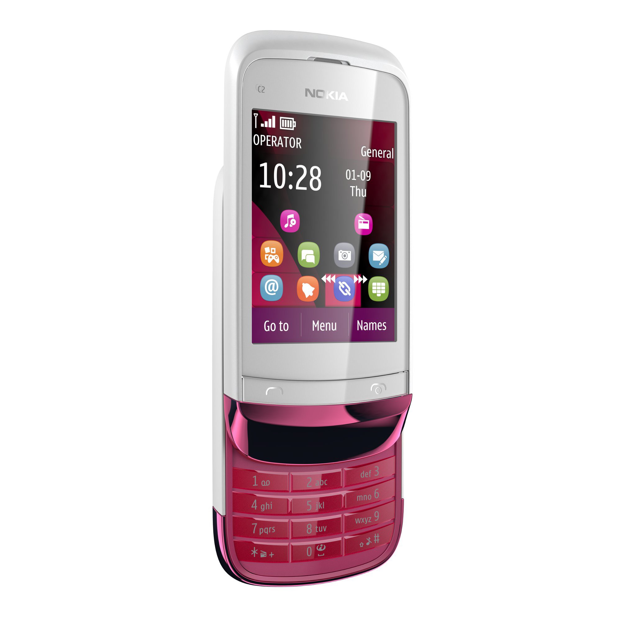 Nokia C2-02 Touch and Type (Chromi-punainen)