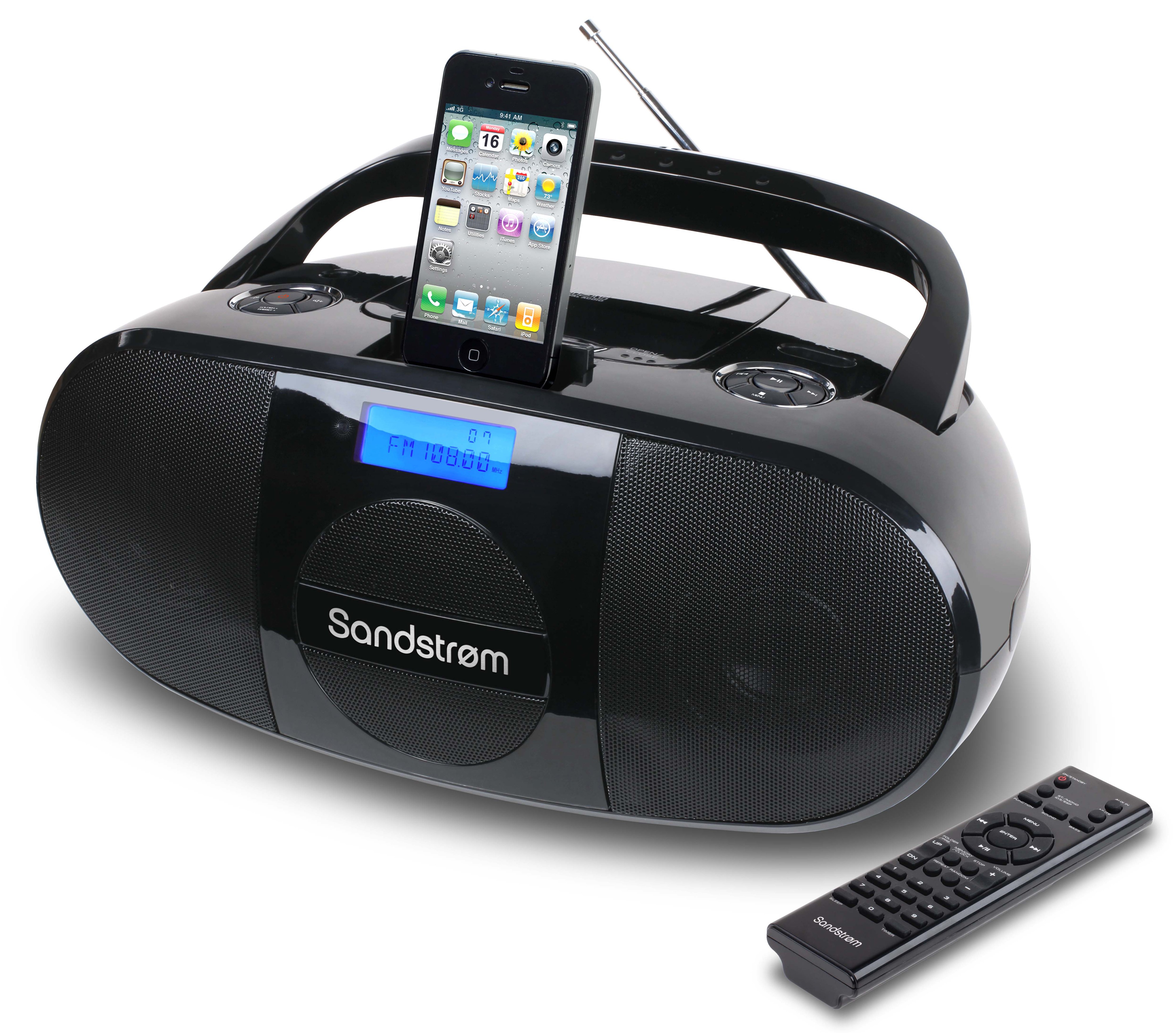 Sandstrøm CD-spiller m/iPod-dokk SICDBB13E (sort)