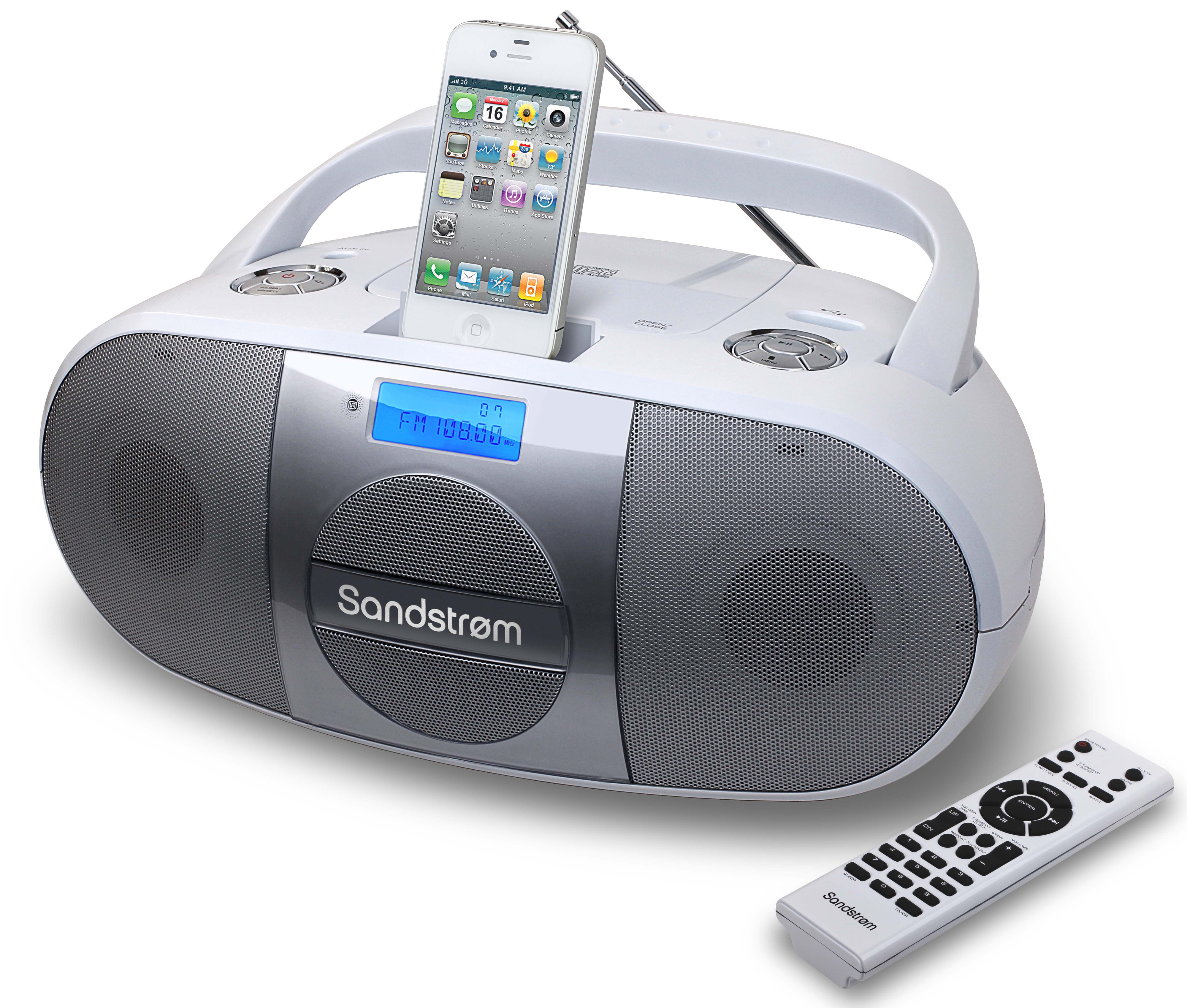 Sandstrøm CD-spelare med iPod docka SICDBW13E (vit)