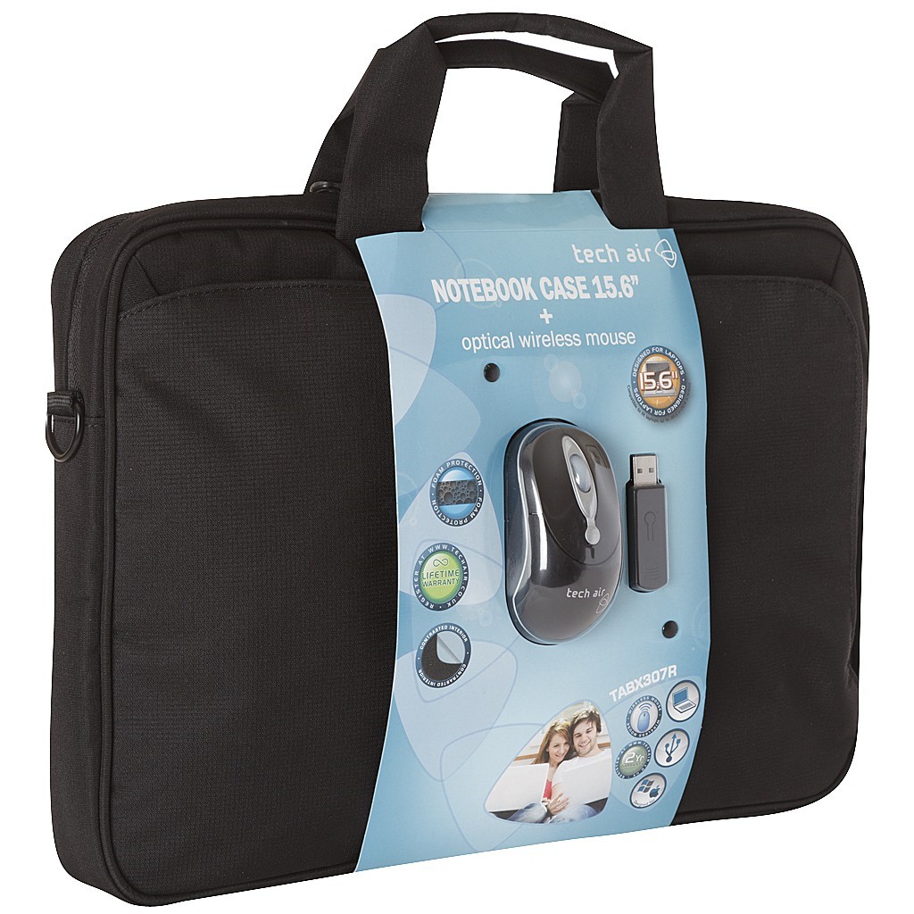 Techair PC-veske + trådløs mus 15.6" (sort)