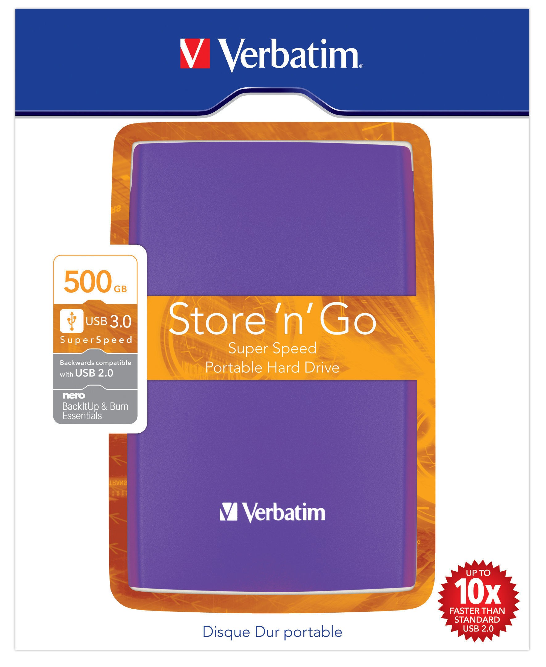 Verbatim Store'n'Go 500 GB ekstern harddisk (fiole