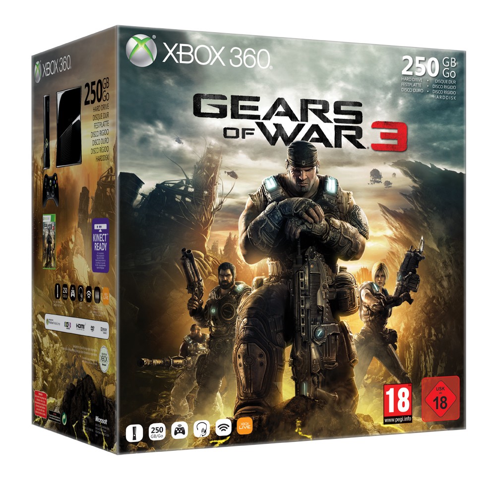 Xbox 360 250 GB pelikonsoli + Gears of War 3