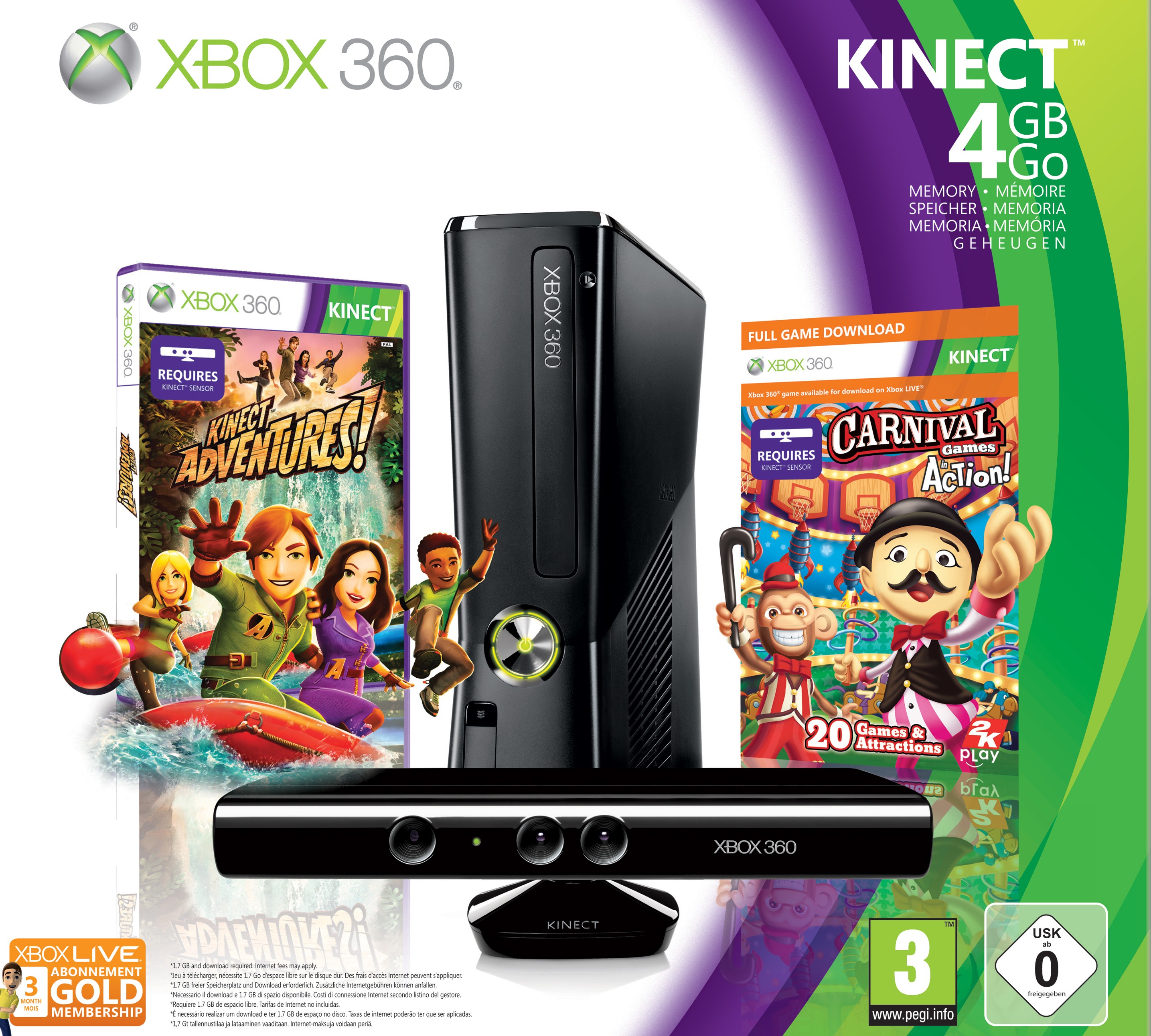 Xbox 360 S 4 GB konsoli + Kinect pakkaus