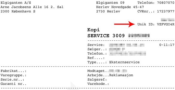 servicebilag Status på din reparation